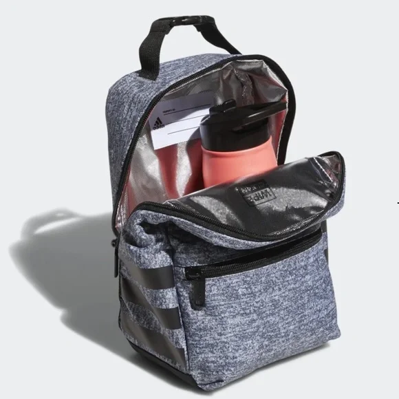 Adidas Lunch Bag Gray Santiago Black Stripes Logo Insulated Soft Cooler NWT - Picture 3 of 6